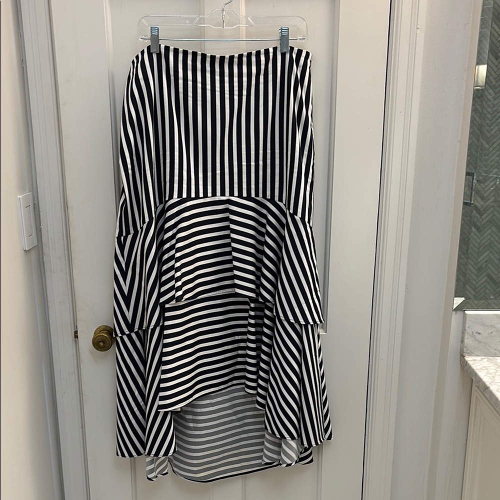 Banana Republic navy and White Striped Women's tiered high low Skirt